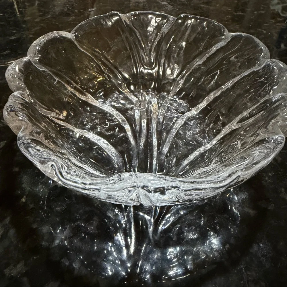 Vintage Orrefors Eden Crystal Cabbage Leaf Bowl | 70s Scandinavian Trinket Dish
